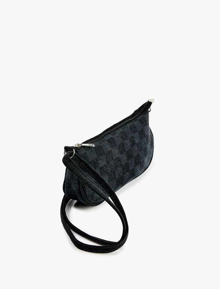 Kadın Kare Desenli Fermuarlı Askılı Çapraz Çanta