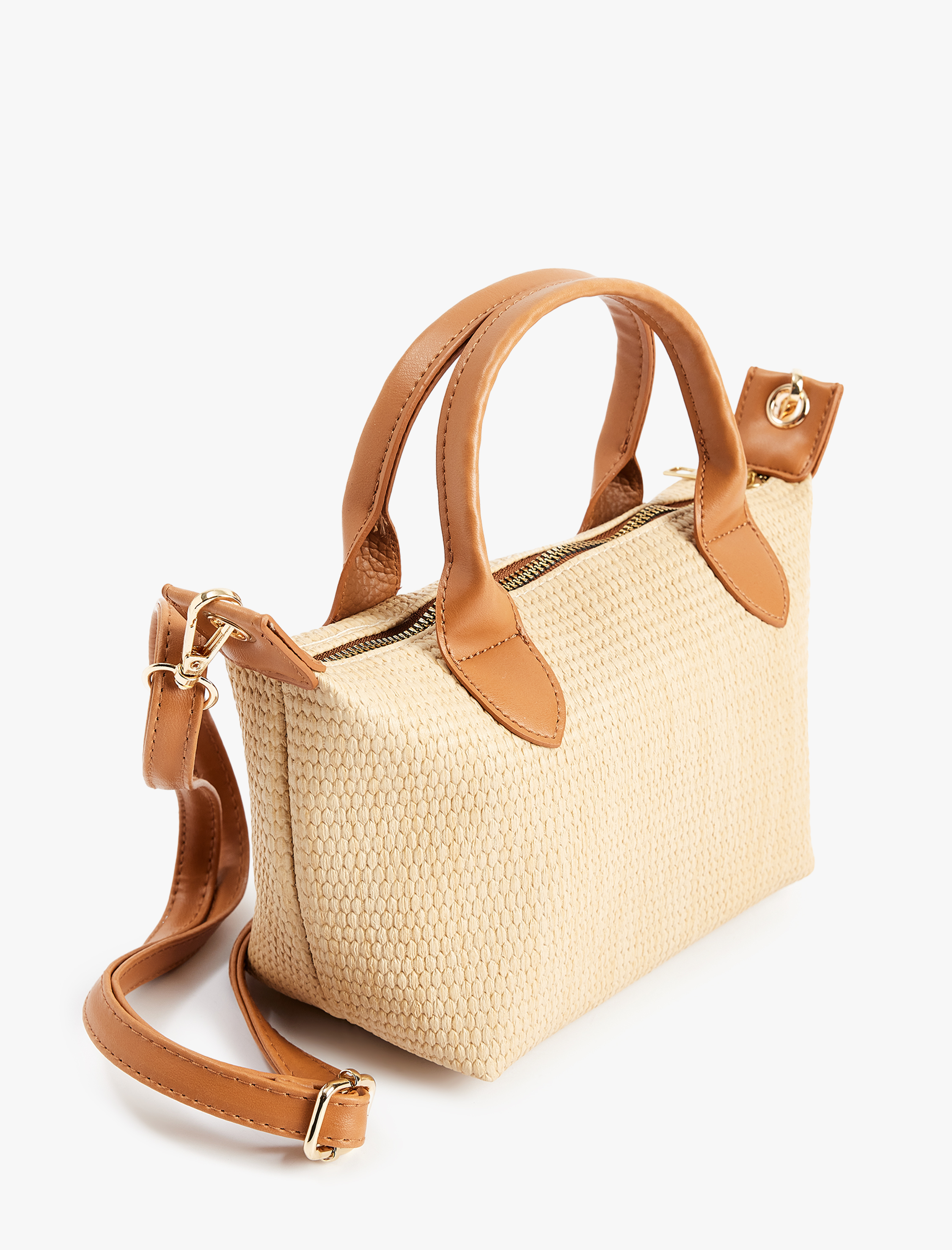  Kadın Fermuarlı Hasır Saplı Askılı El ve Omuz Çantası