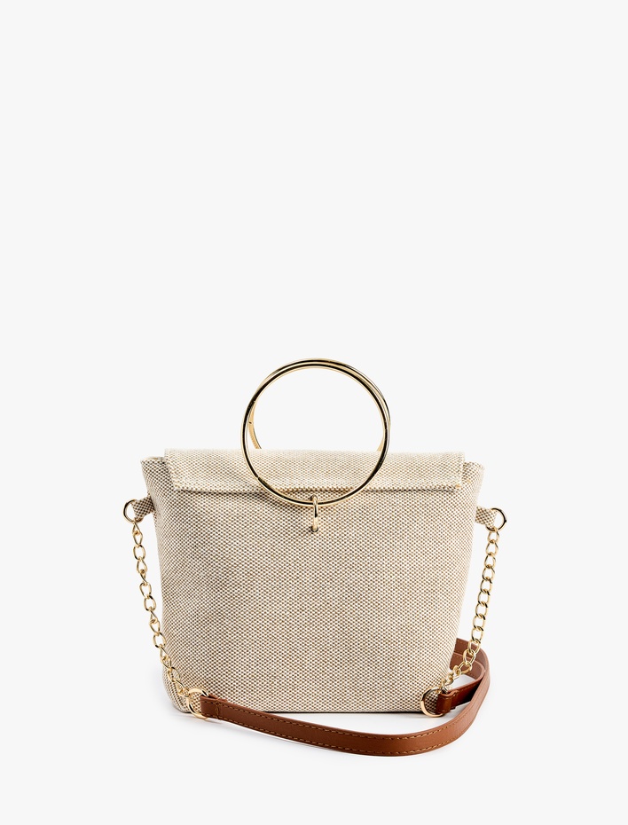 Kadın Metal Halka Detaylı Saplı Askılı El ve Omuz Çantası