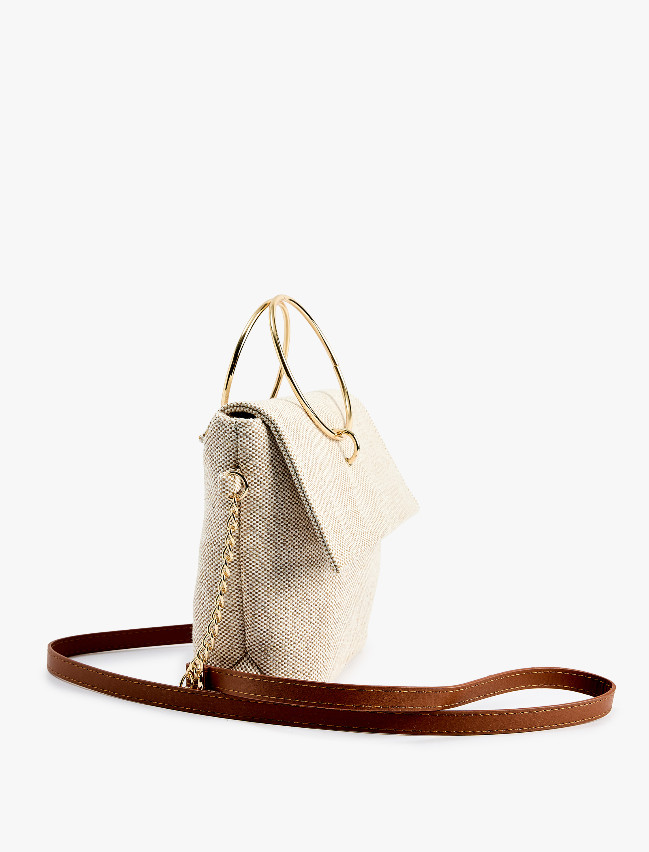  Kadın Metal Halka Detaylı Saplı Askılı El ve Omuz Çantası