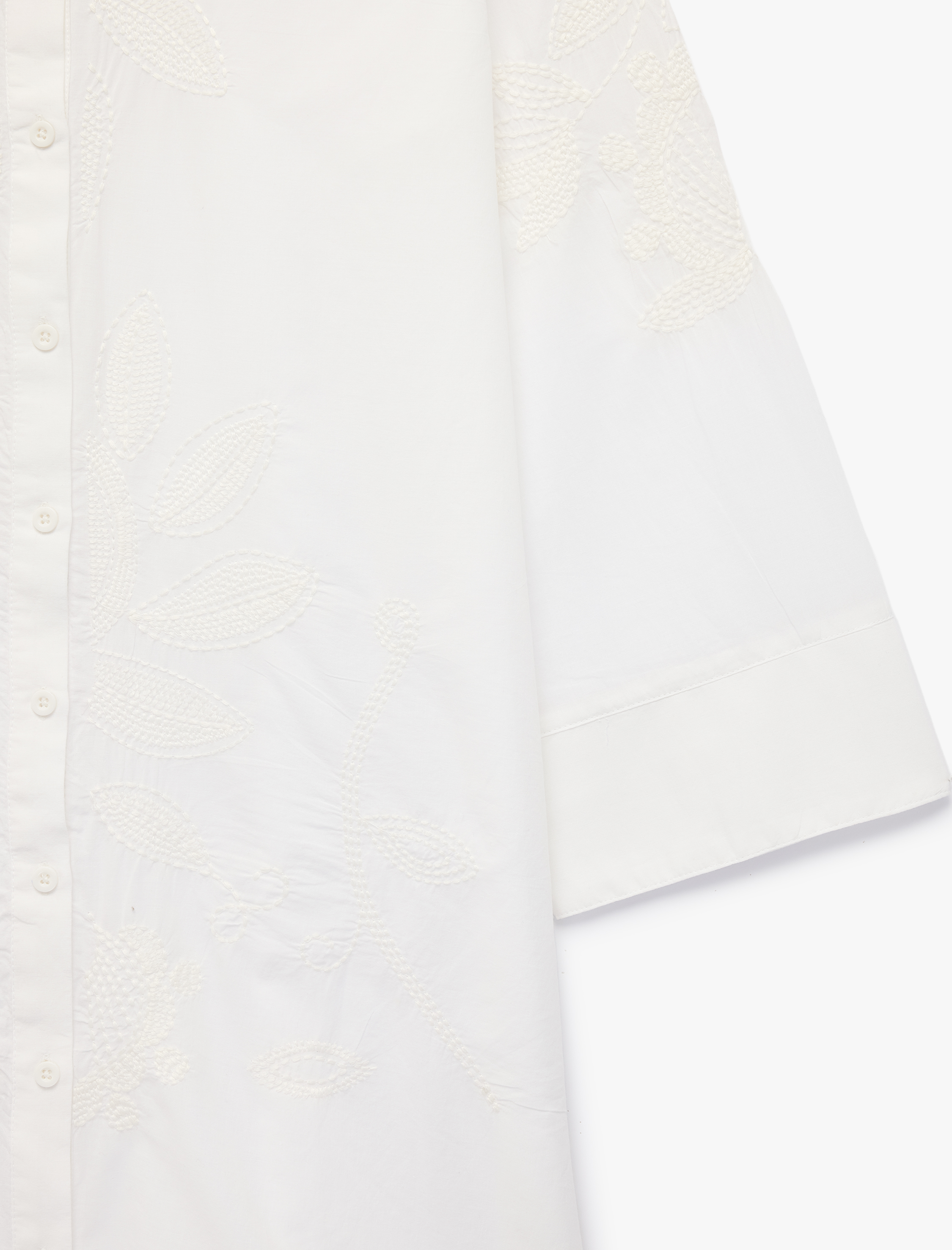   Pamuklu Floral Nakış Detaylı Brodeli 3/4 Kollu Gömlek Yaka Oversize Tunik Elbise