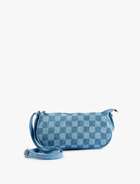 Kare Desenli Fermuarlı Askılı Çapraz Çanta