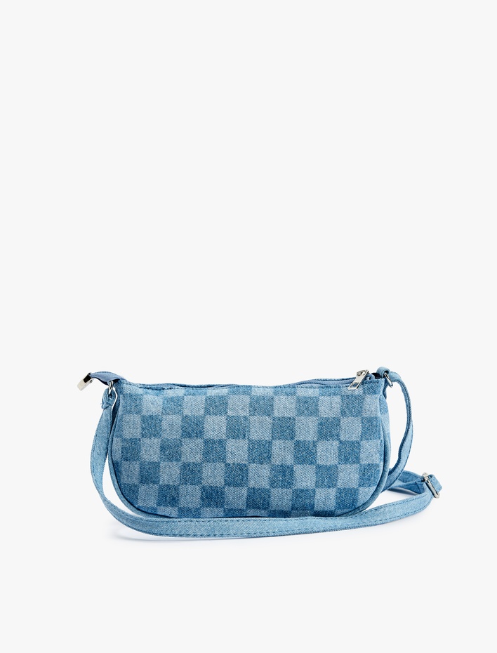 Kadın Kare Desenli Fermuarlı Askılı Çapraz Çanta