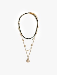 Boncuklu Deniz Kabuğu Çoklu Kolye