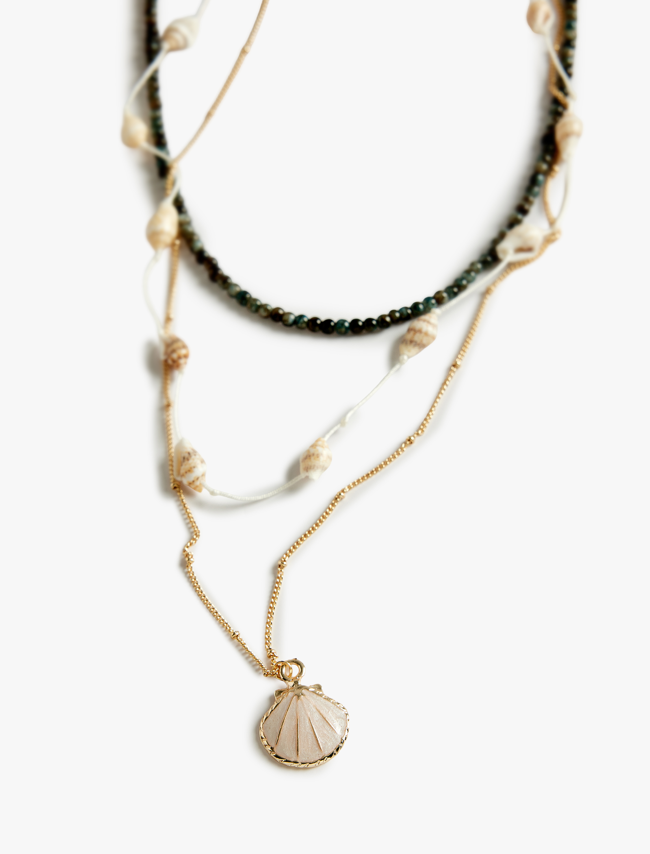  Kadın Boncuklu Deniz Kabuğu Çoklu Kolye