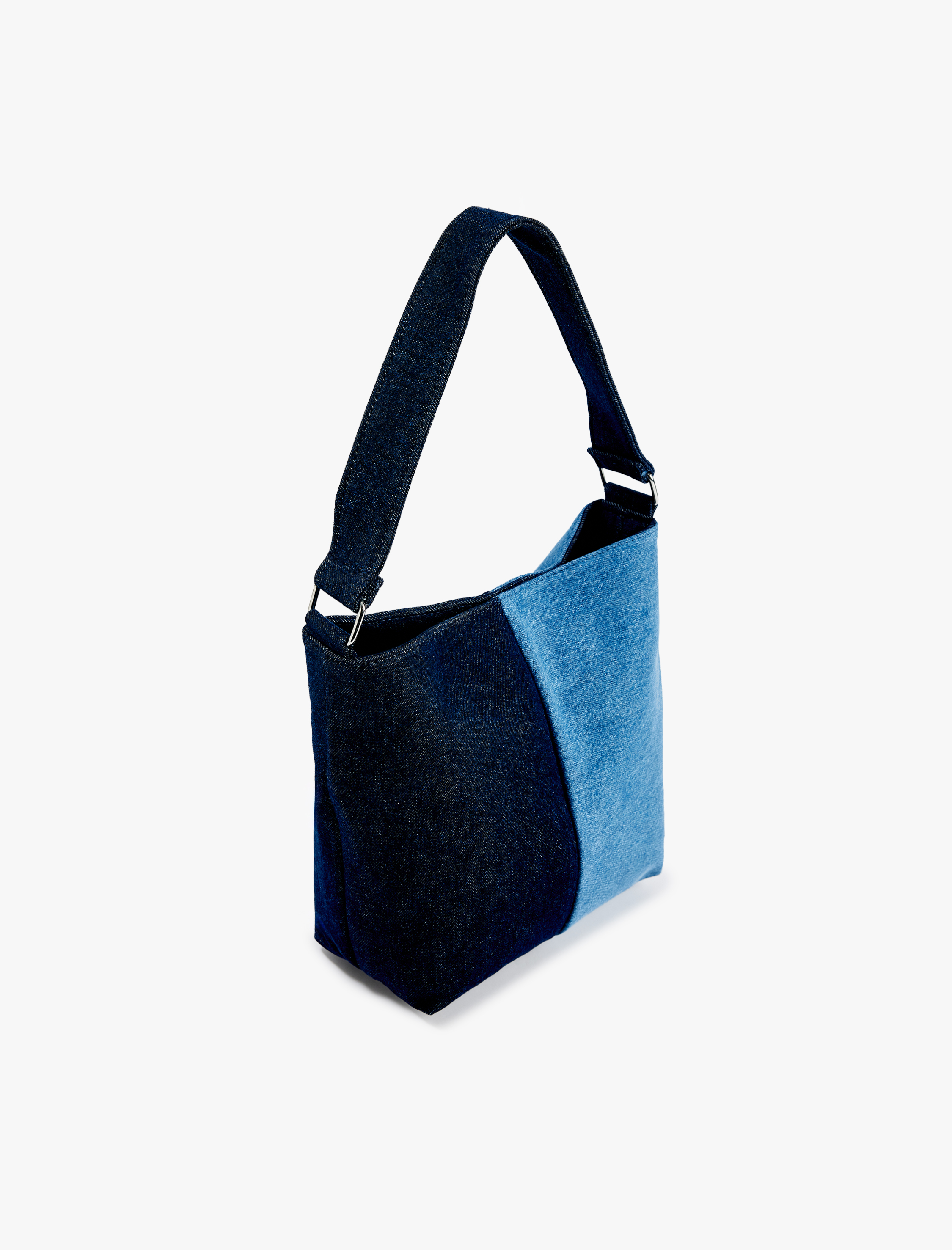  Kadın Renk Bloklu Denim Tote Çanta