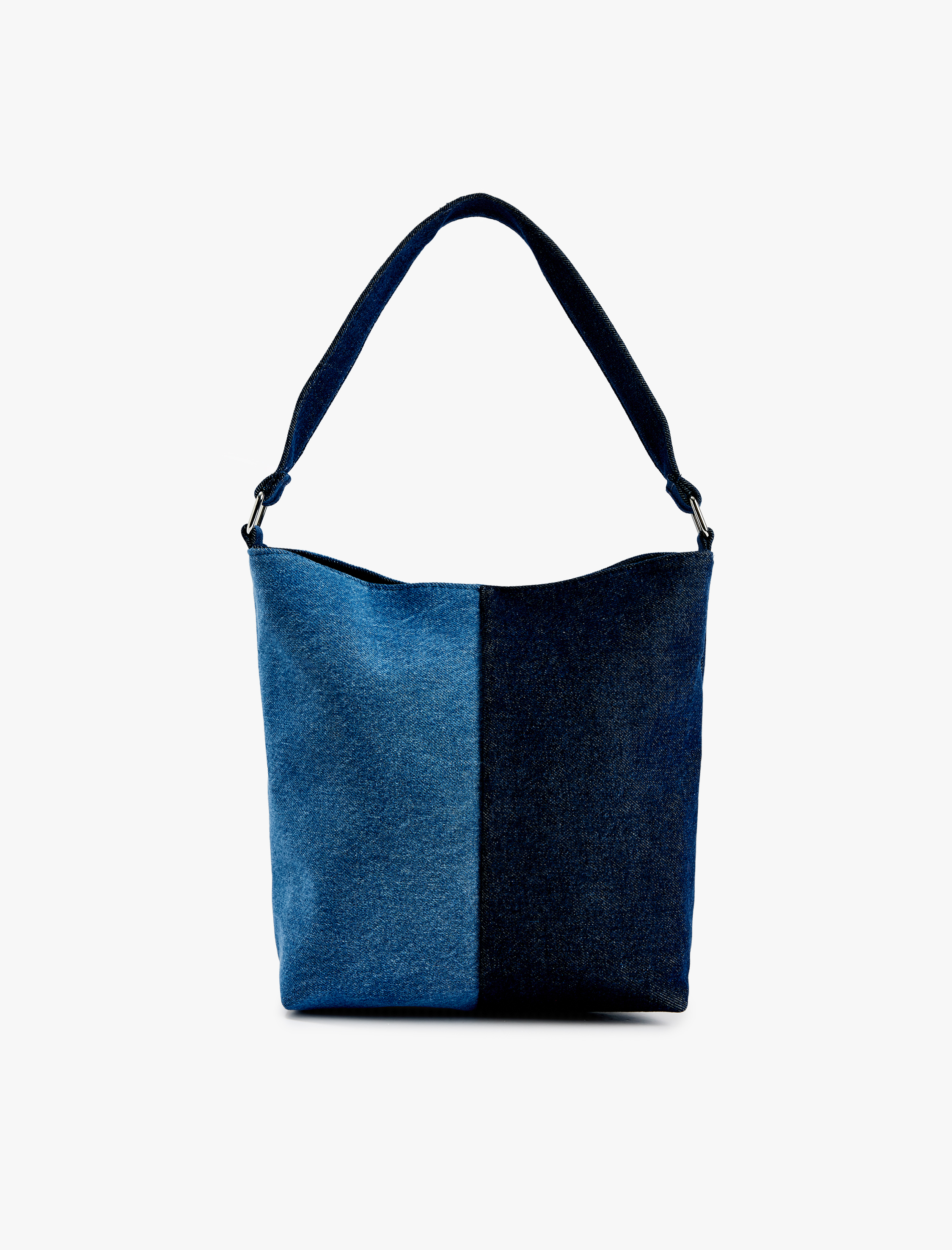  Kadın Renk Bloklu Denim Tote Çanta