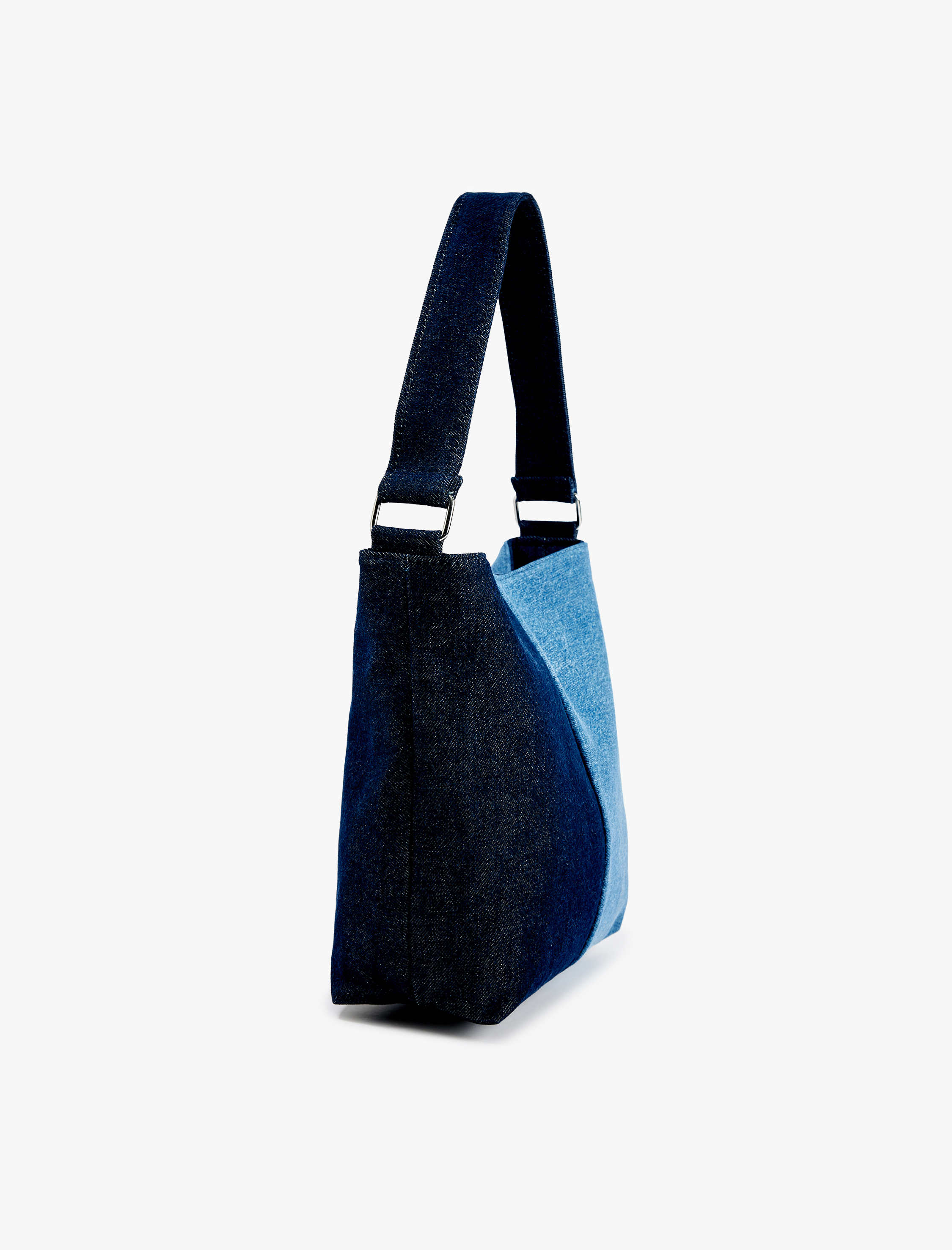  Kadın Renk Bloklu Denim Tote Çanta