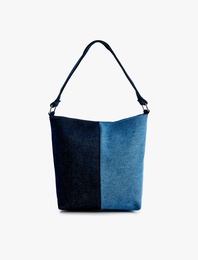 Renk Bloklu Denim Tote Çanta
