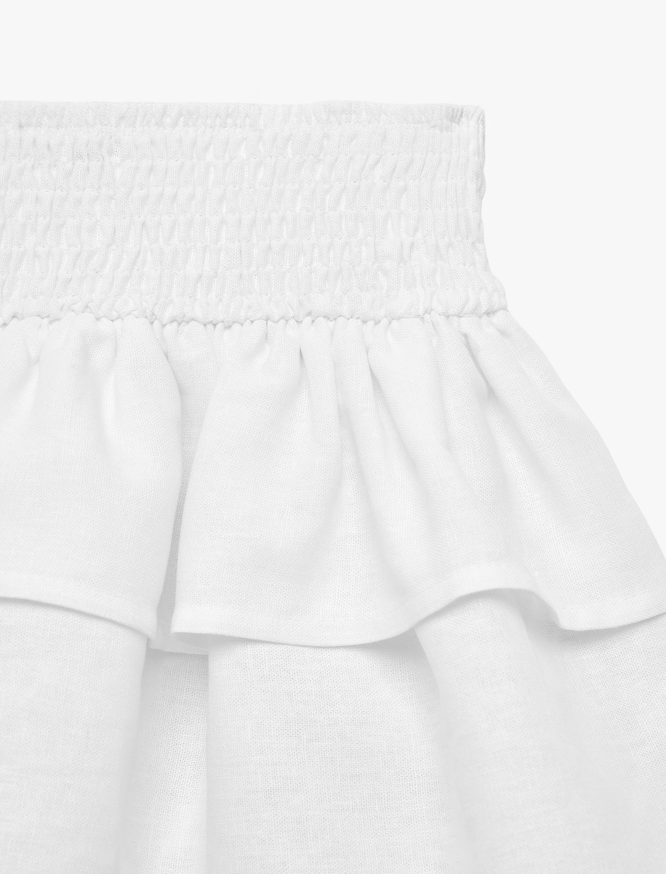  Kız Çocuk Beli Gipe Detaylı Katkat Fırfırlı Keten Mini Etek