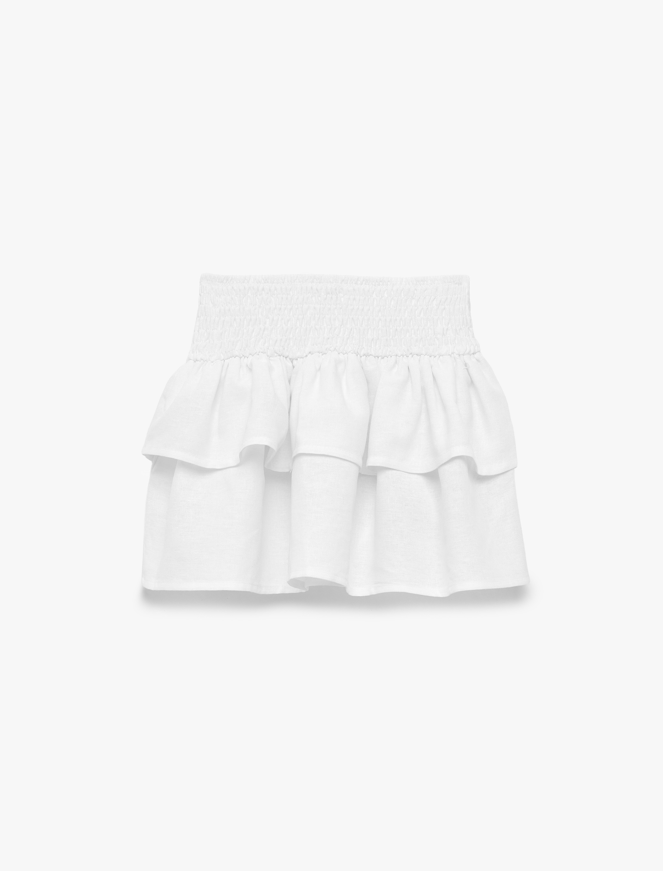  Kız Çocuk Beli Gipe Detaylı Katkat Fırfırlı Keten Mini Etek