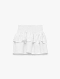 Beli Gipe Detaylı Katkat Fırfırlı Keten Mini Etek