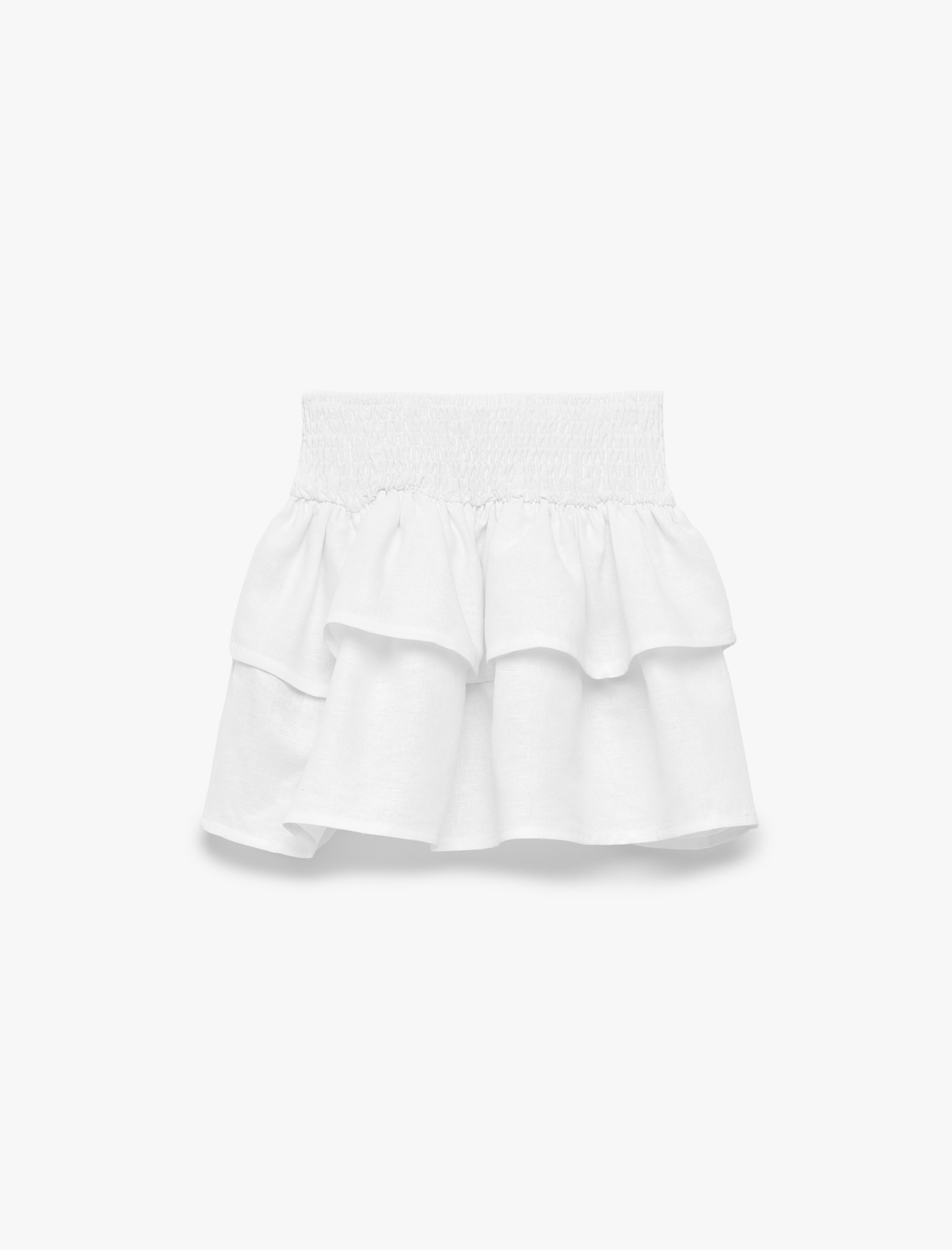  Kız Çocuk Beli Gipe Detaylı Katkat Fırfırlı Keten Mini Etek