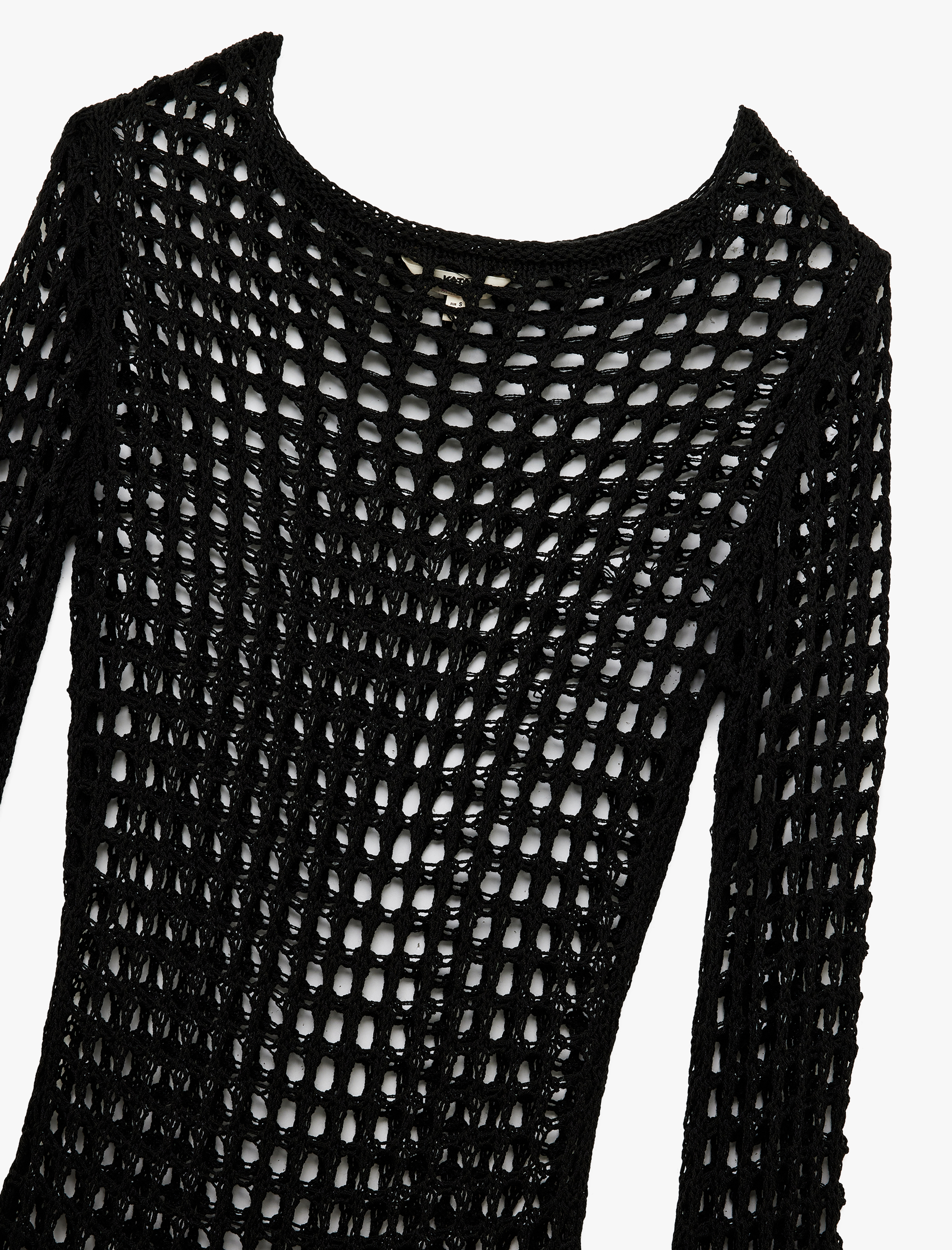   Slim Fit Uzun Kollu Bisiklet Yaka File Plaj Elbisesi