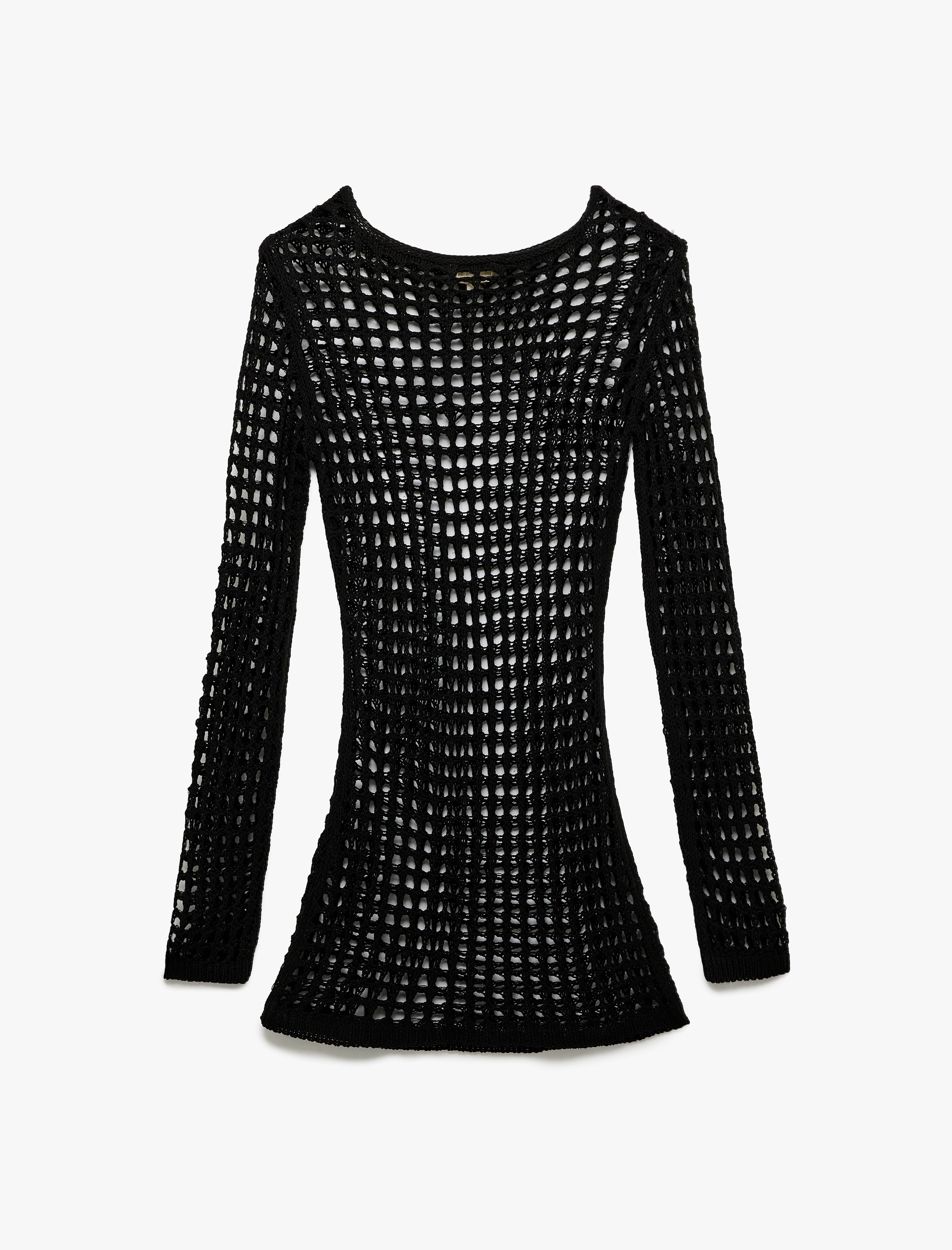   Slim Fit Uzun Kollu Bisiklet Yaka File Plaj Elbisesi