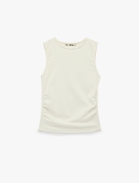 Slim Fit Pamuklu Kolsuz Bisiklet Yaka Drapeli Bluz