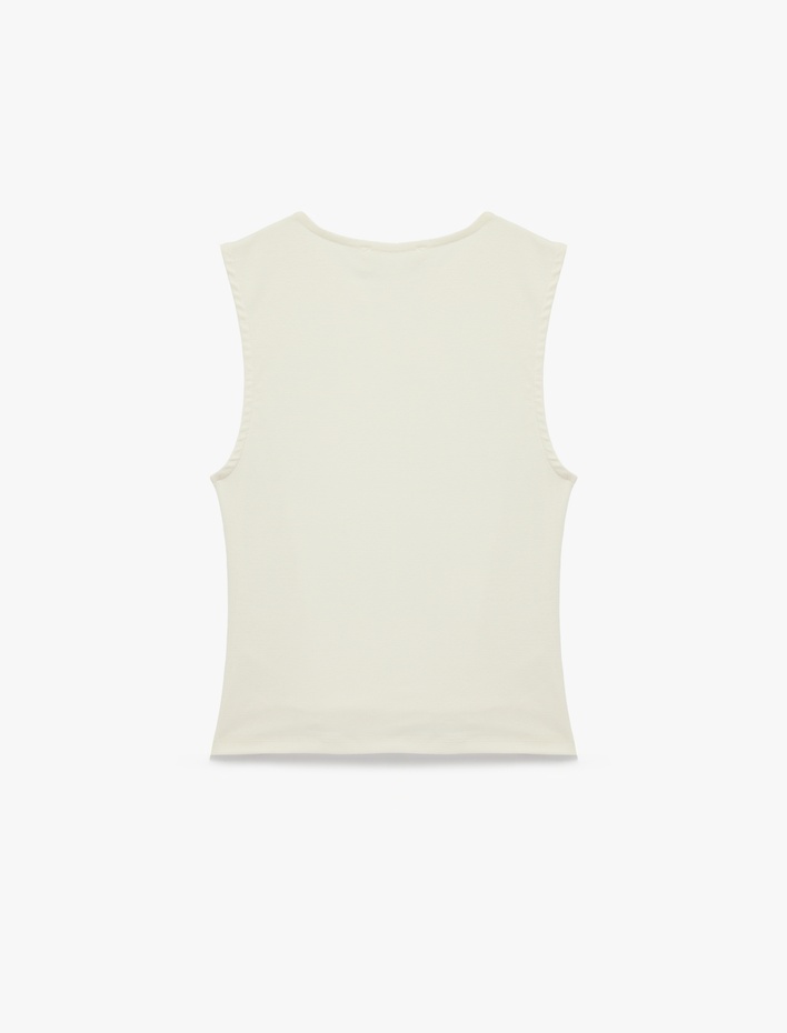  Slim Fit Pamuklu Kolsuz Bisiklet Yaka Drapeli Bluz