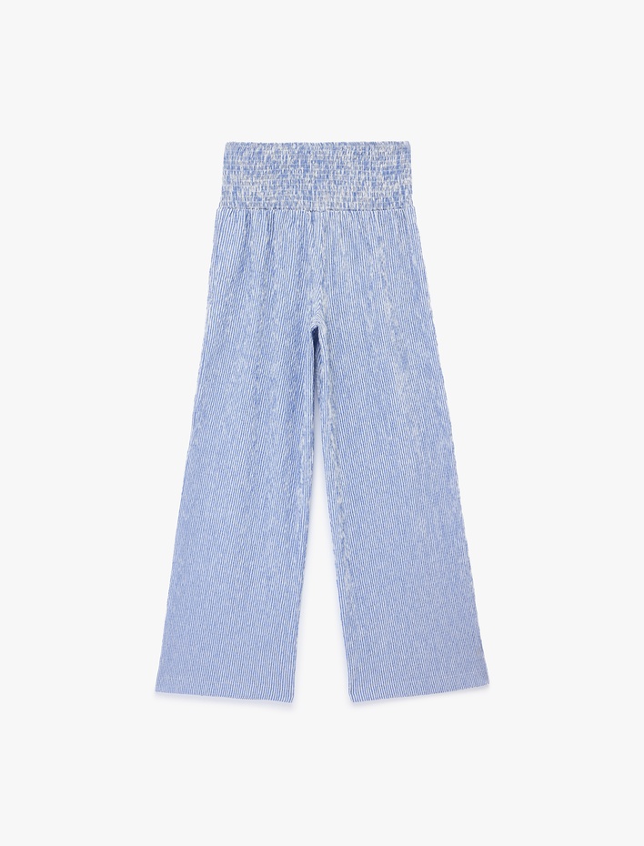  Gipeli Gofre Kumaş Normal Bel Geniş Paça Pantolon