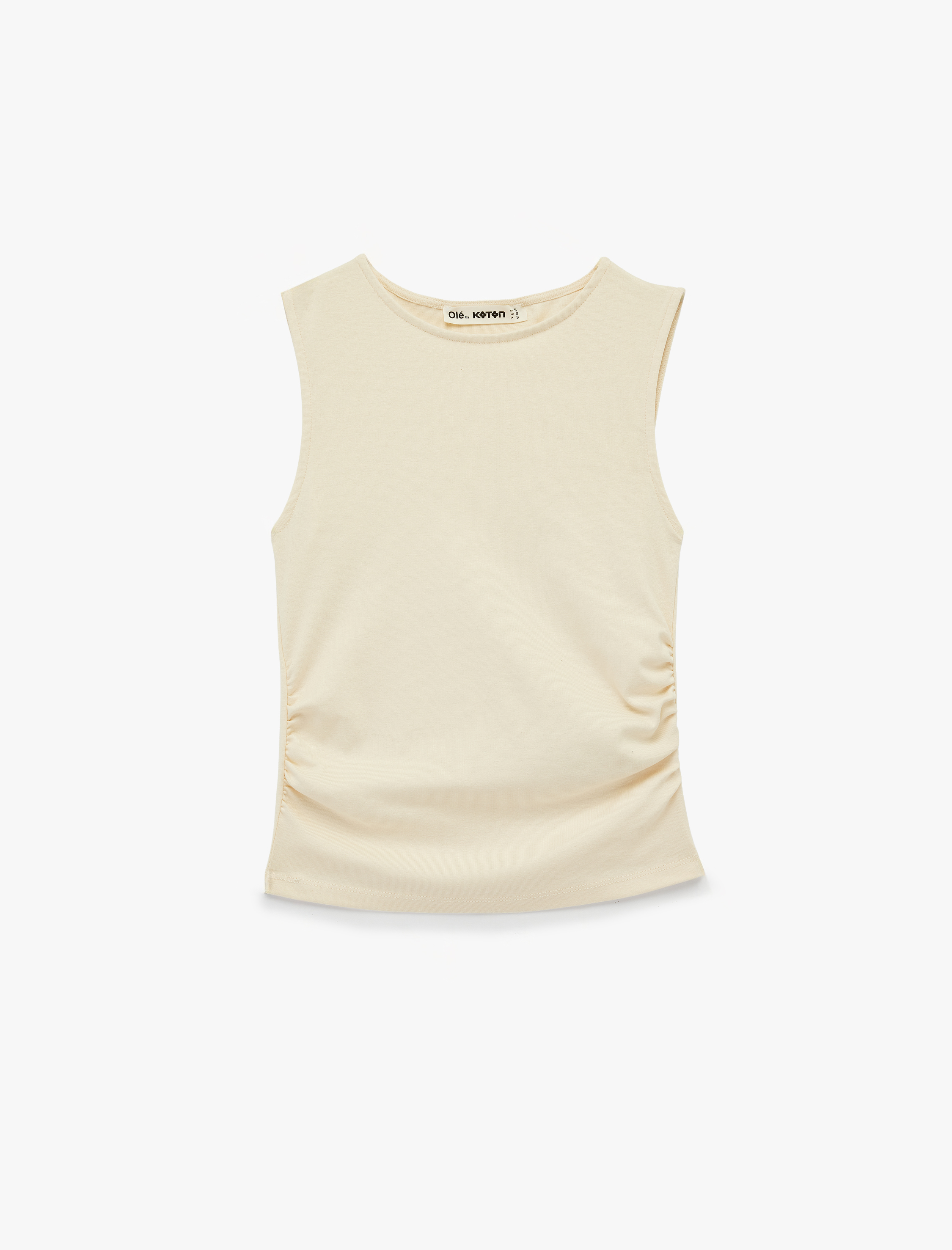   Slim Fit Pamuklu Kolsuz Bisiklet Yaka Drapeli Bluz