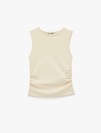 Slim Fit Pamuklu Kolsuz Bisiklet Yaka Drapeli Bluz