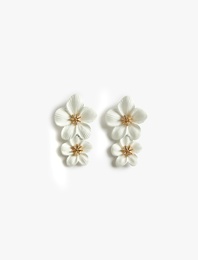 Büyük Boy Çelik Karışımlı Sallantılı Çiçekli Küpe