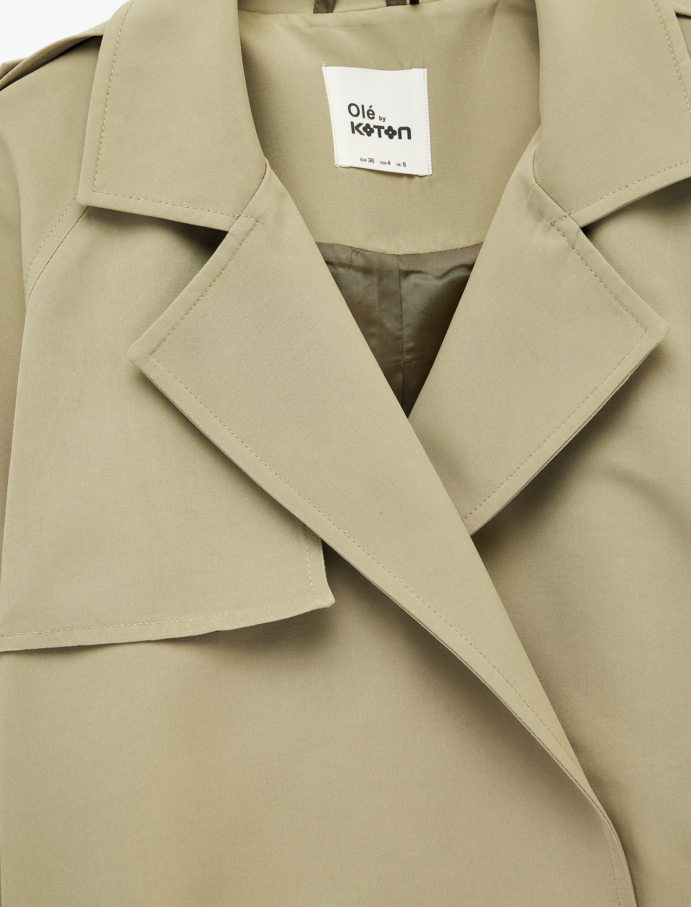   Düğmeli Kruvaze Yaka Uzun Kollu Gabardin Crop Ceket