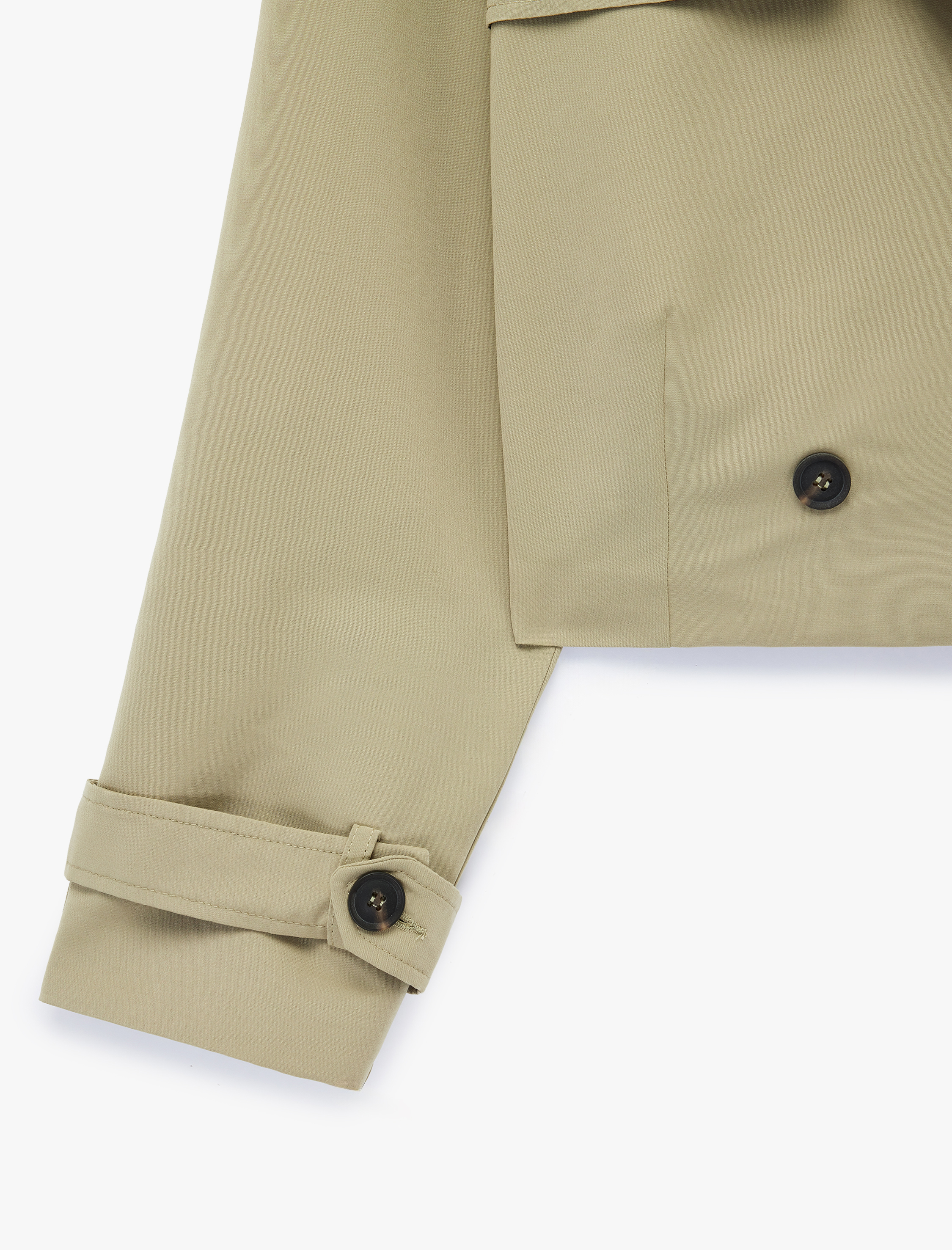   Düğmeli Kruvaze Yaka Uzun Kollu Gabardin Crop Ceket