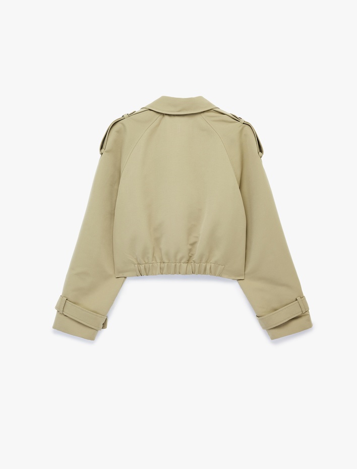  Düğmeli Kruvaze Yaka Uzun Kollu Gabardin Crop Ceket