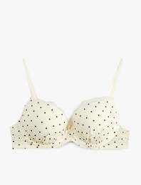 Destekli Dantel Detaylı Puantiyeli Tül Ekstra Dolgulu Sütyen