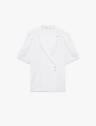 Regular Fit Düğmeli Kısa Kollu Kruvaze Yaka Gömlek