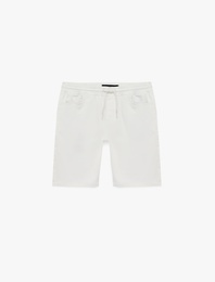Pamuklu Bermuda Cepli Slim Fit Beli Bağcıklı Jean Şort