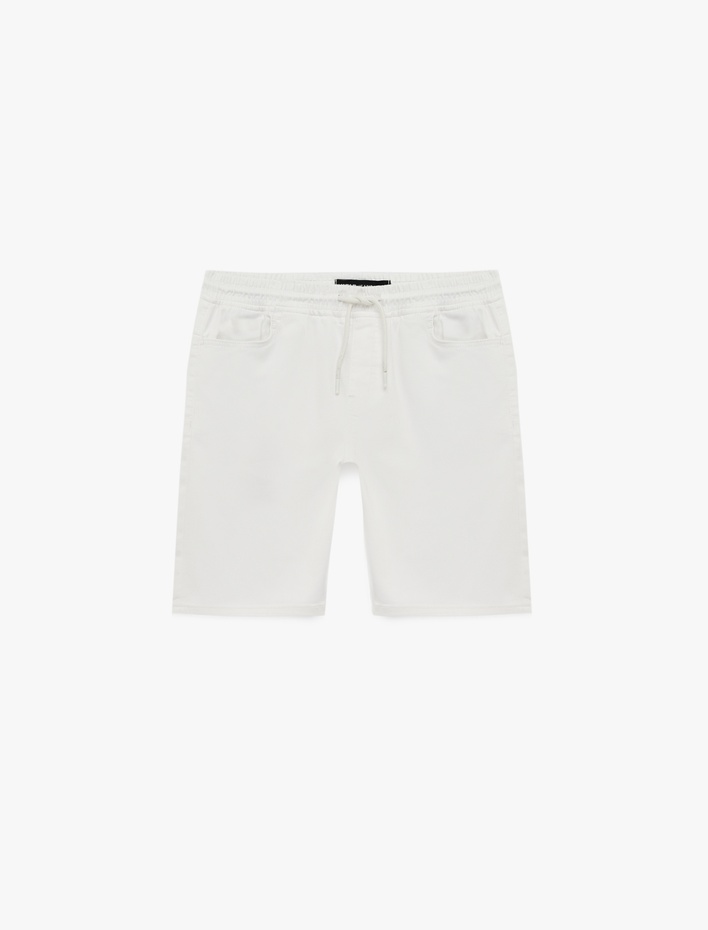  Pamuklu Bermuda Cepli Slim Fit Beli Bağcıklı Jean Şort
