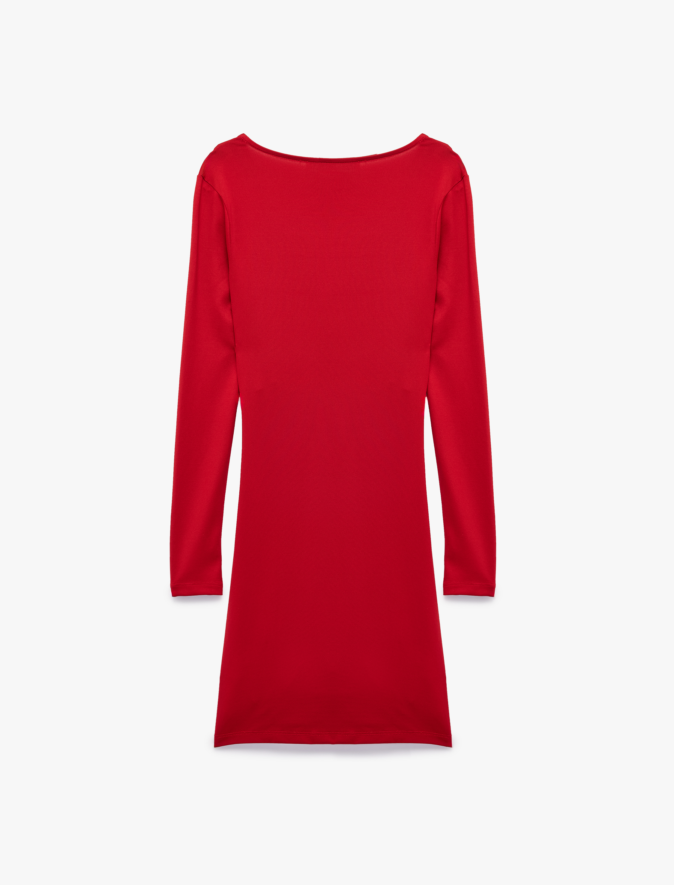   Kruvaze Uzun Kollu V Yaka Drapeli Mini Elbise