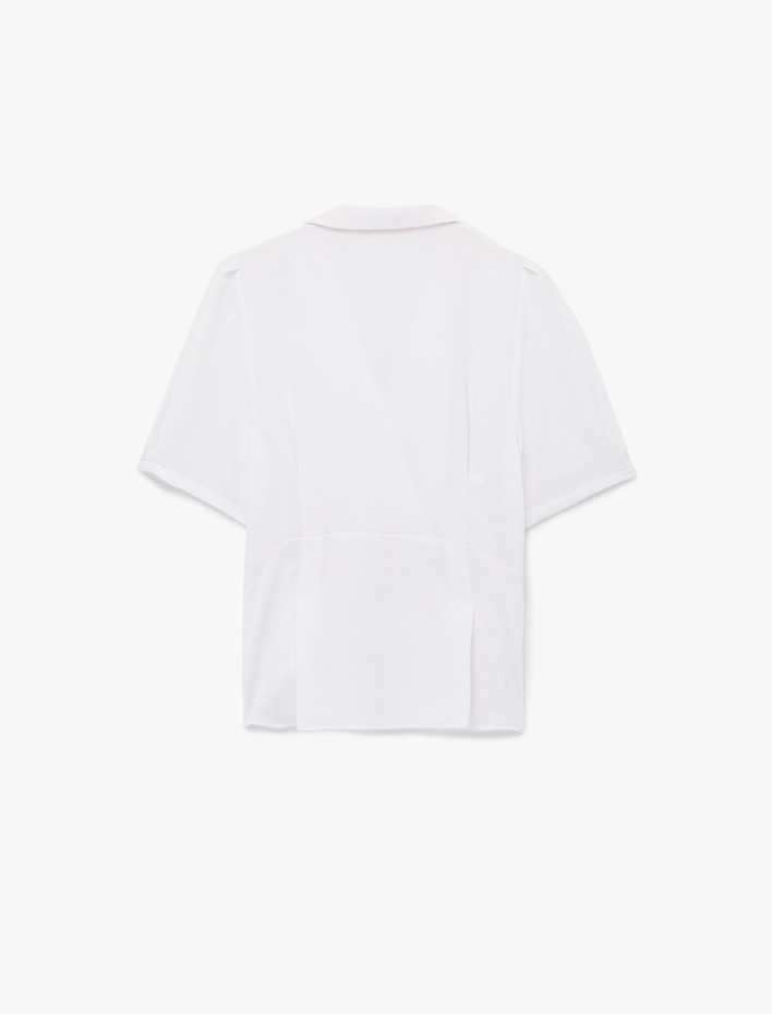  Regular Fit Düğmeli Kısa Kollu Kruvaze Yaka Gömlek