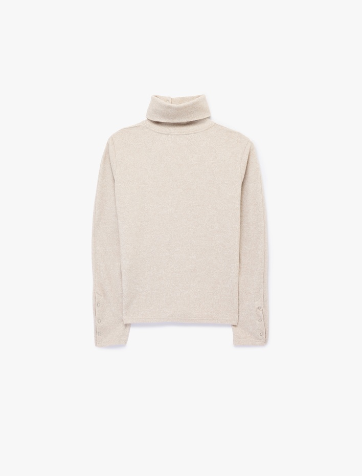  Slim Fit Yumuşak Dokulu Uzun Kollu Düğme Detaylı Dik Yaka Sweatshirt