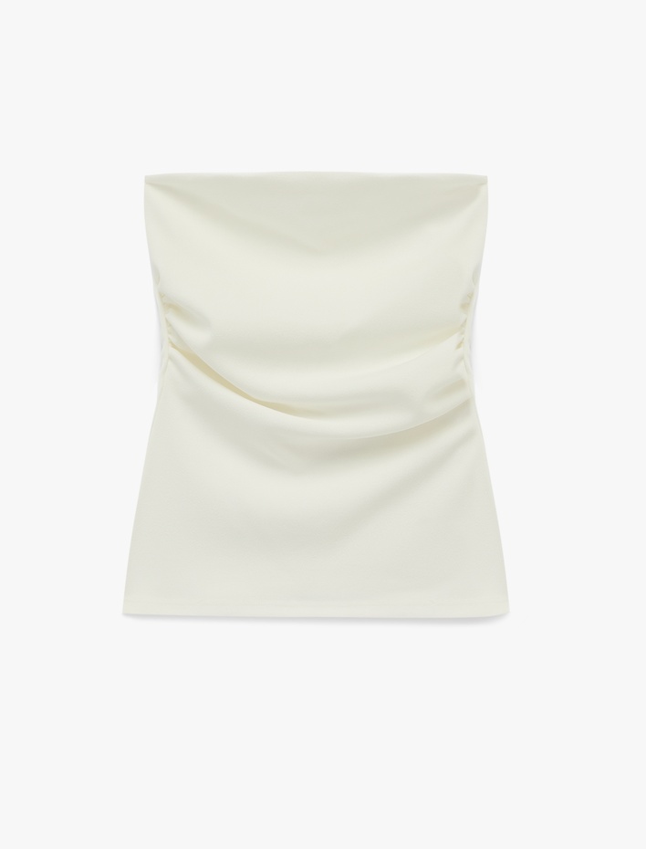  Slim Fit Drape Detaylı Straplez Top