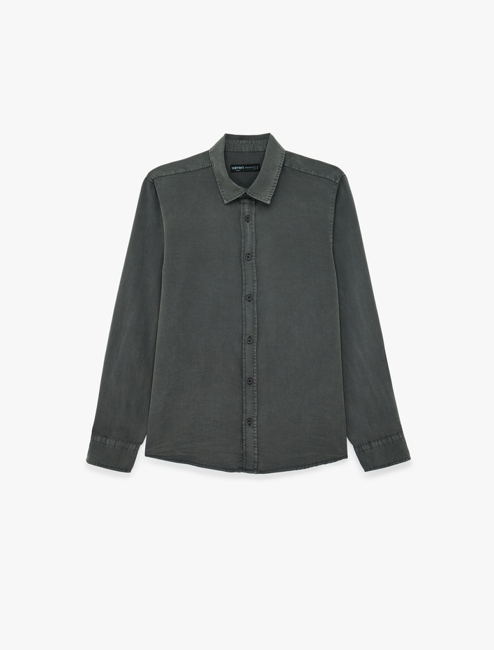  Regular Fit Düğmeli Uzun Kollu Klasik Yaka Gömlek