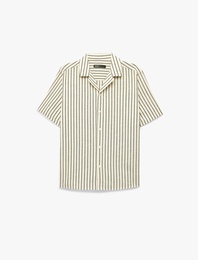 Regular Fit Kısa Kollu Pamuklu Devrik Yaka Çizgili Gömlek