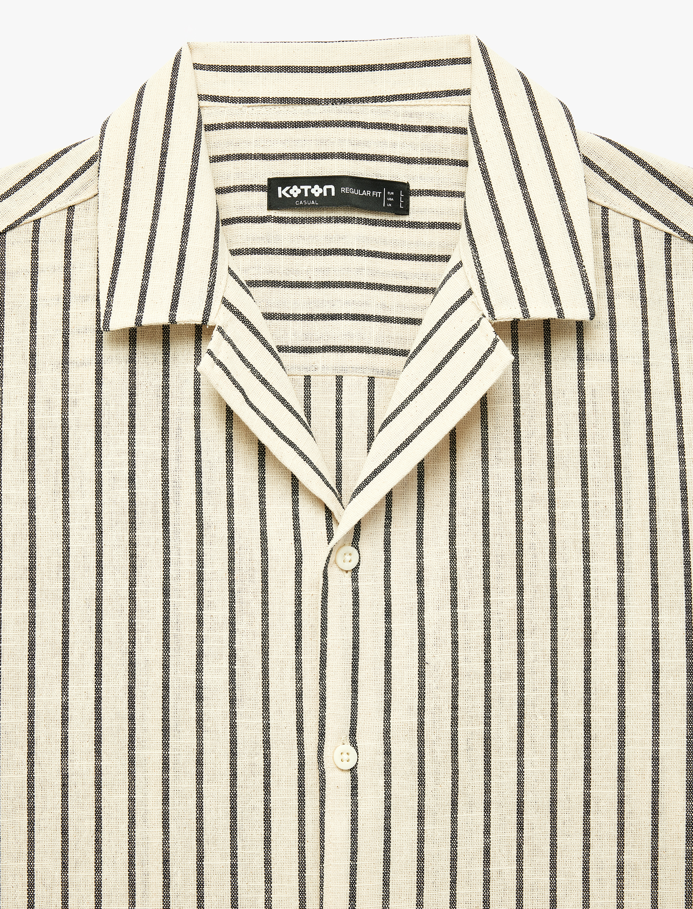   Regular Fit Kısa Kollu Pamuklu Devrik Yaka Çizgili Gömlek