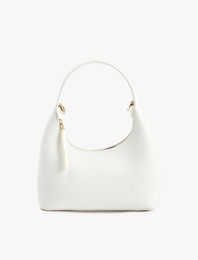 Fermuarlı Suni Deri Metal Aksesuarlı Oval El Çantası