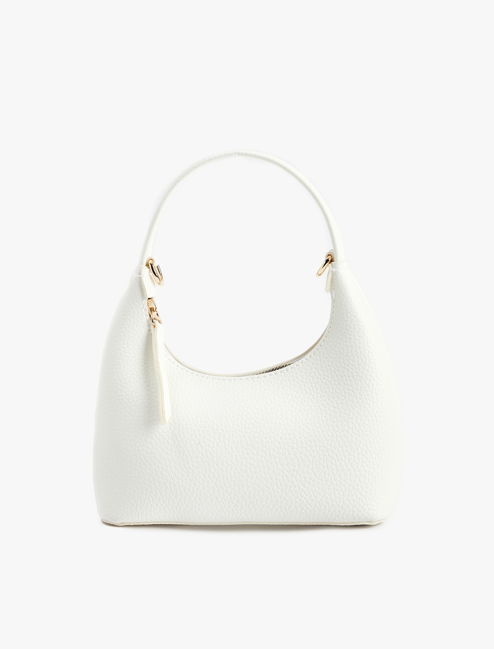 Kadın Fermuarlı Suni Deri Metal Aksesuarlı Oval El Çantası