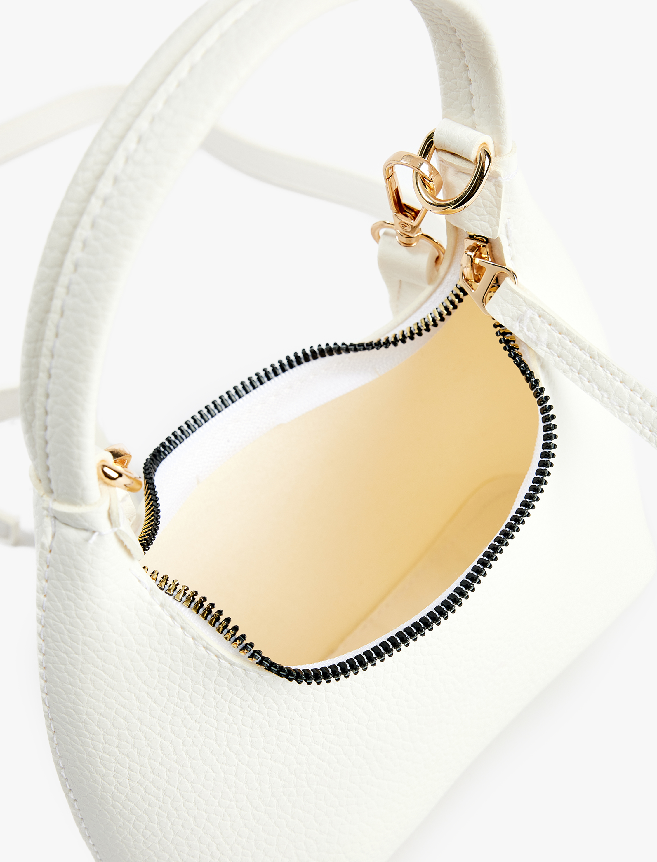  Kadın Fermuarlı Suni Deri Metal Aksesuarlı Oval El Çantası