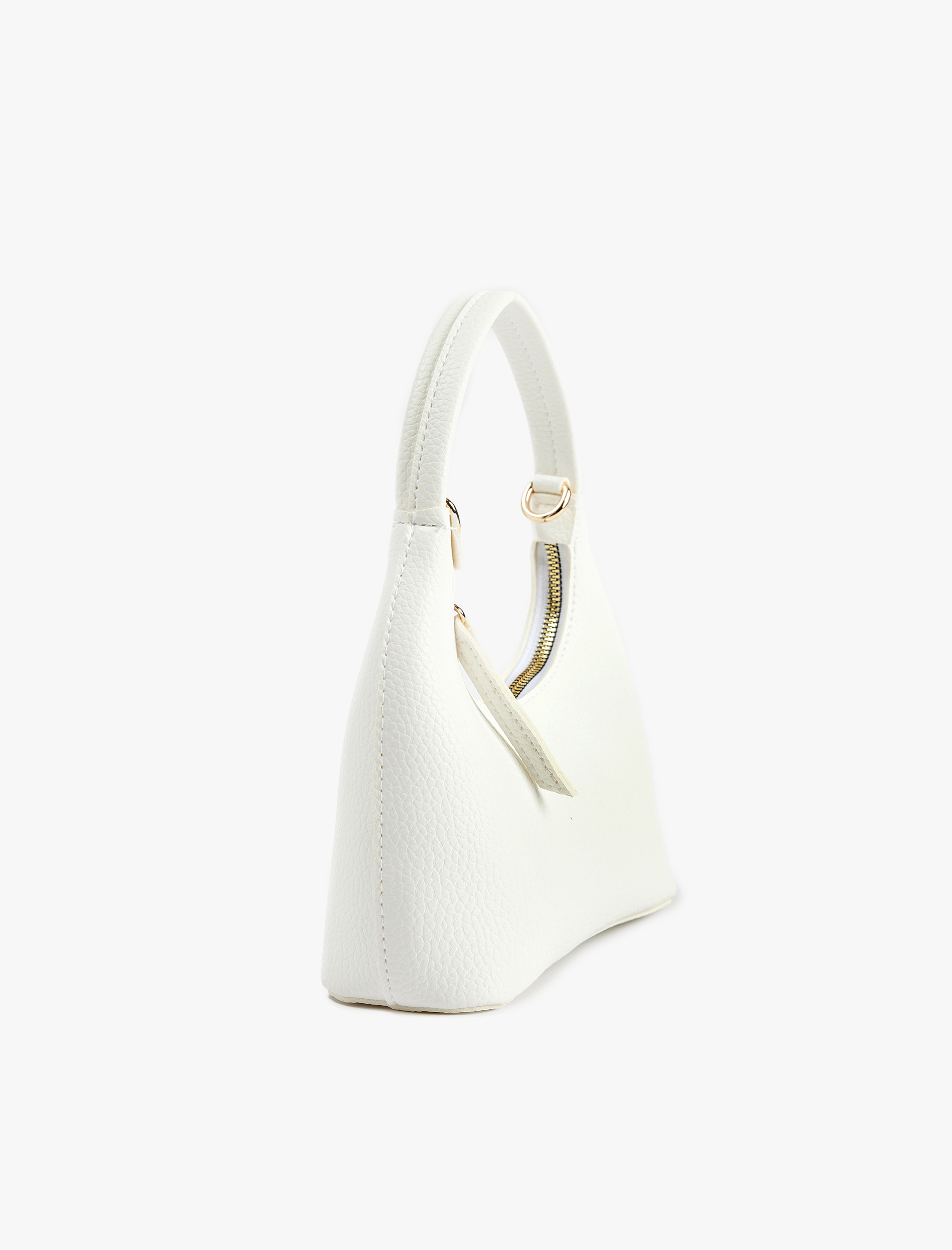  Kadın Fermuarlı Suni Deri Metal Aksesuarlı Oval El Çantası