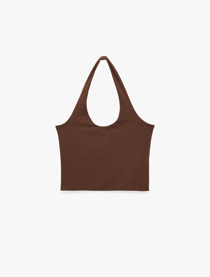  Halter Yaka Kolsuz Pamuklu Crop Bluz