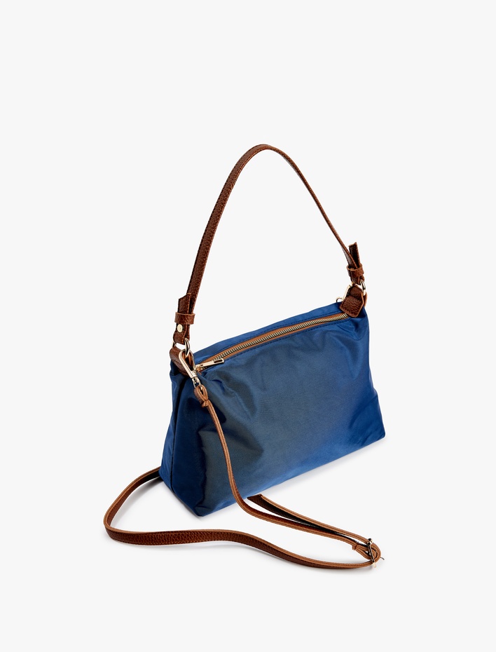 Kadın Renk Bloklu Fermuarlı Omuz Çantası