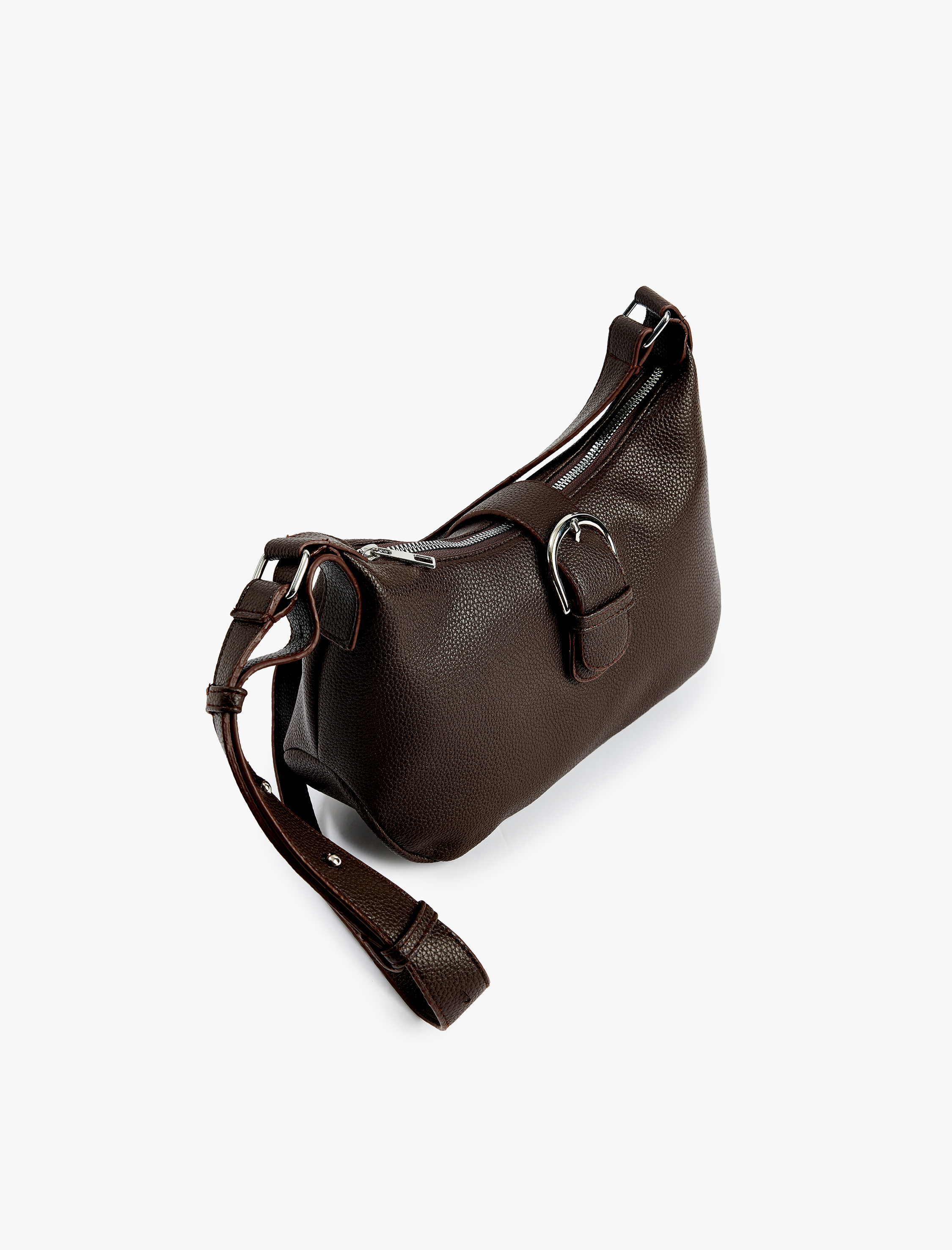  Kadın Fermuarlı Metal Tokalı Deri Görünümlü Omuz Çantası