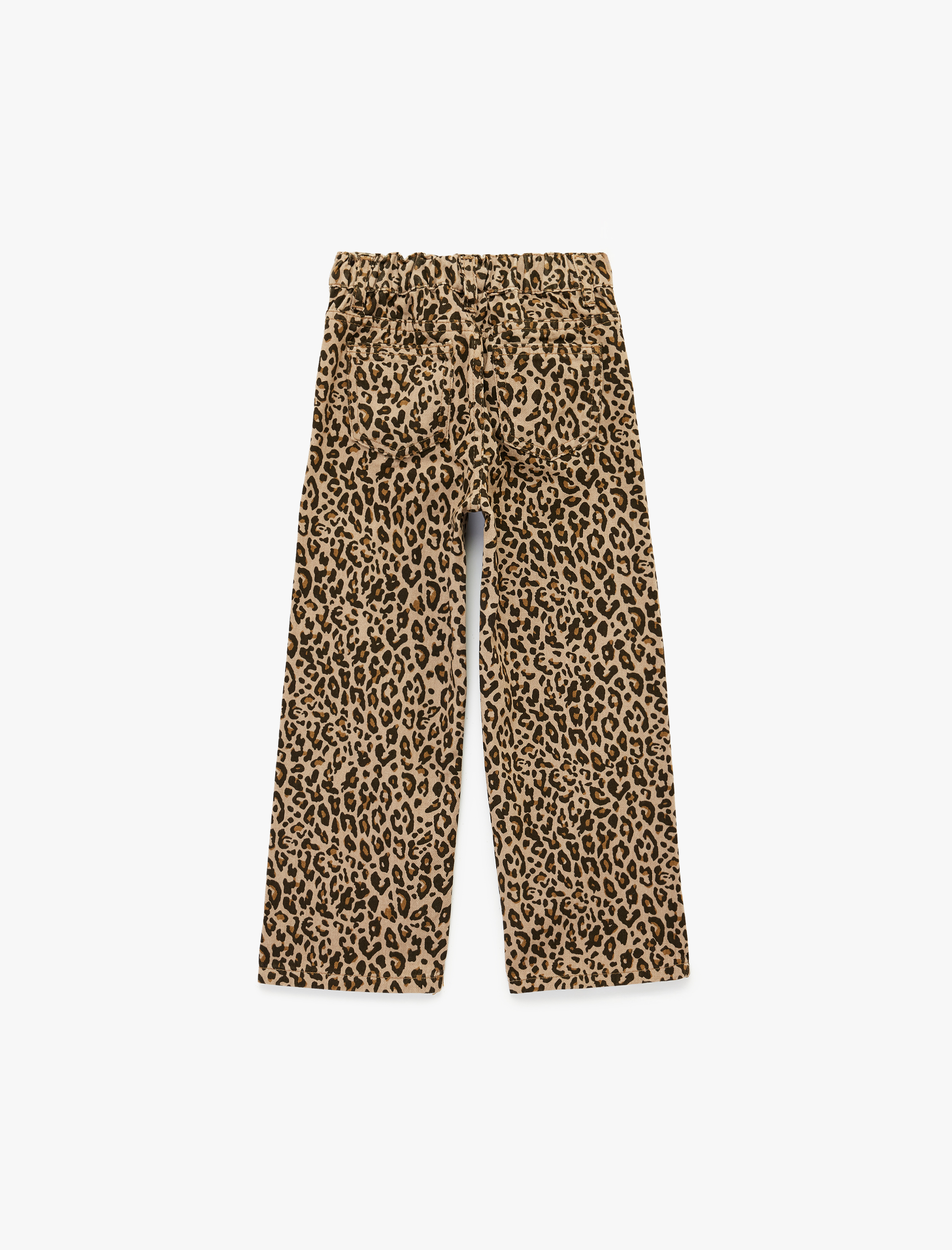  Kız Bebek Pamuklu Loose Fit Beli Lastikli Geniş Paça Leopar Desenli Denim Pantolon