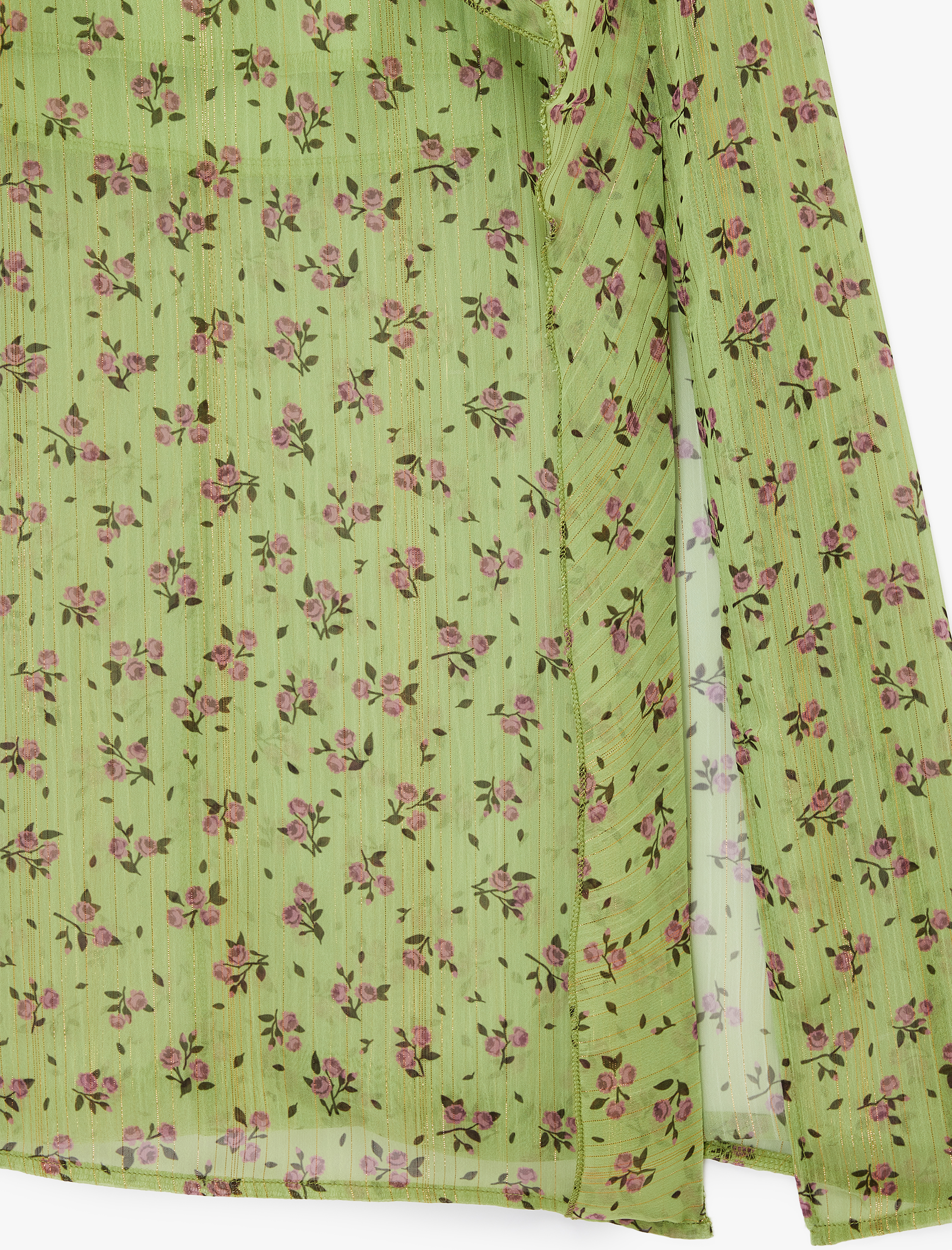   V Yaka Çapraz Askılı Fırfırlı A Kesim Yırtmaçlı Tül Uzun Çiçekli Elbise