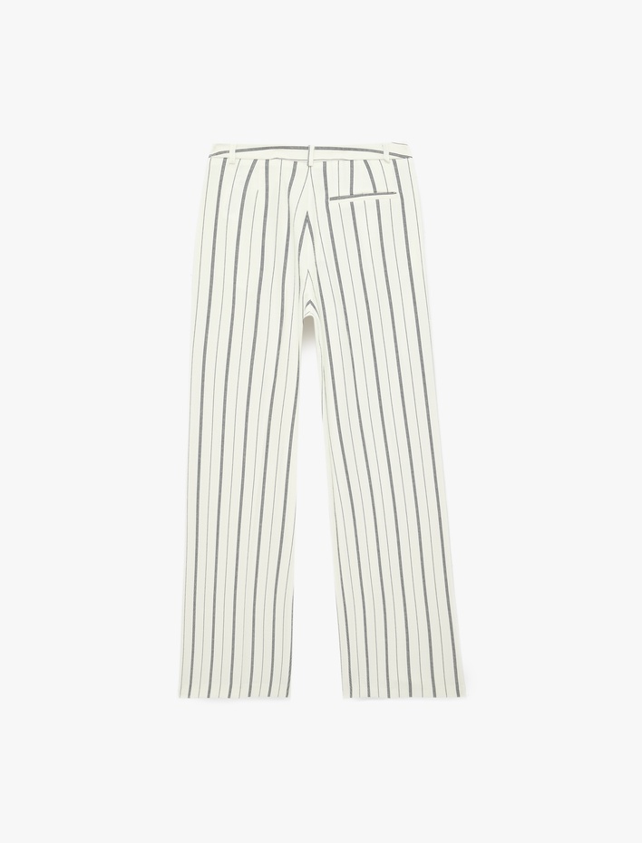  Cepli Pileli Çizgili Kumaş Pantolon