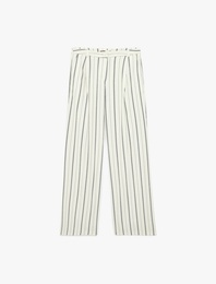 Cepli Pileli Çizgili Kumaş Pantolon